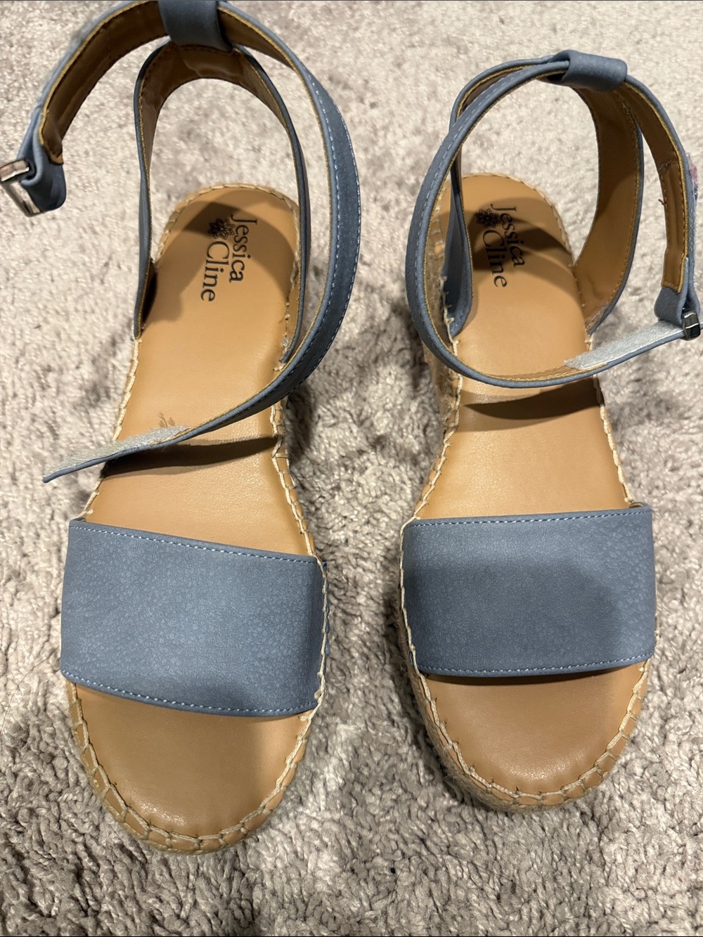 Jessica Cline Powder Blue Ankle-Strap Open Toe Espadrille Platform Wedge Sandals